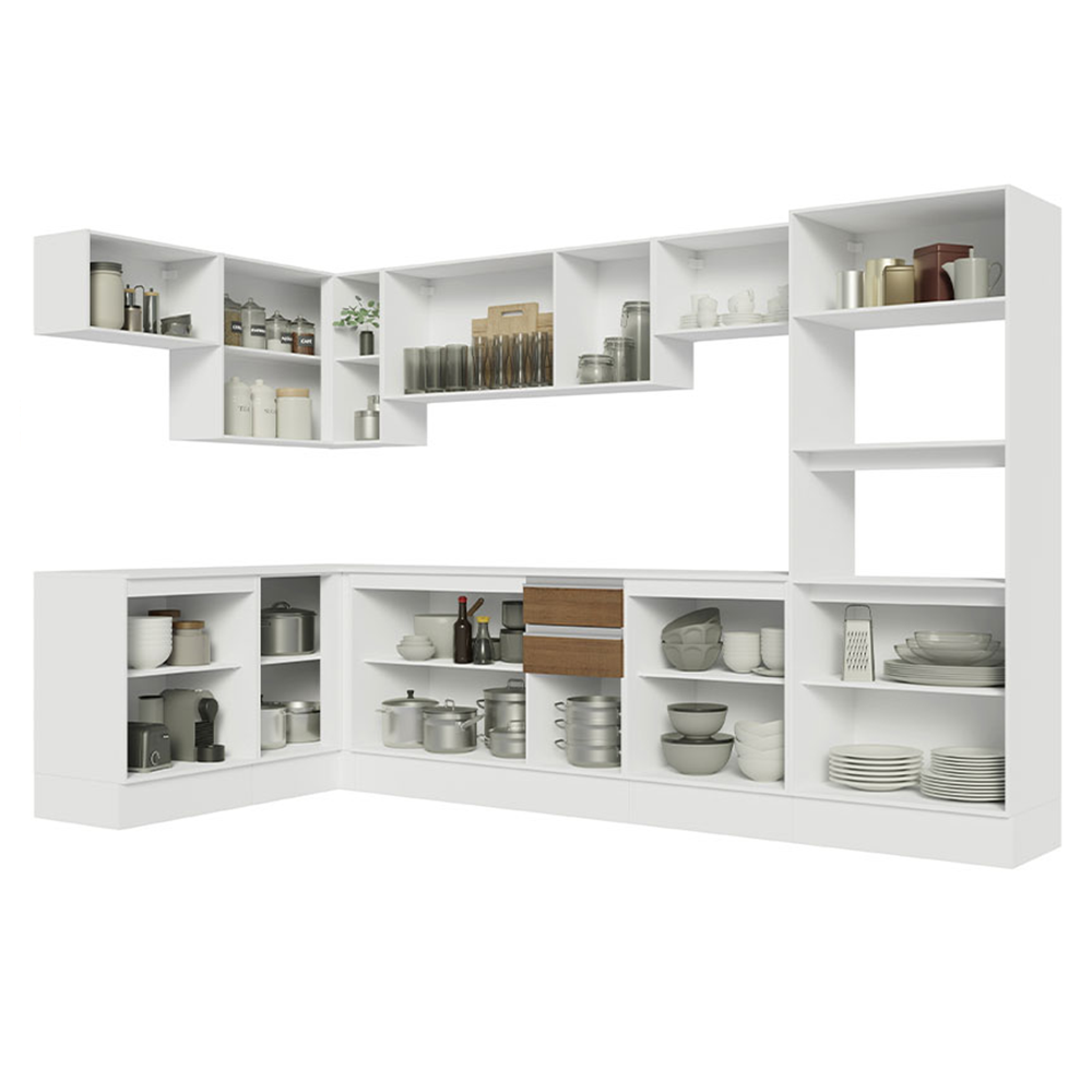 Armário de Cozinha Completa de Canto 100% MDF 447cm Branco/Rustic/Crema Smart Madesa 02