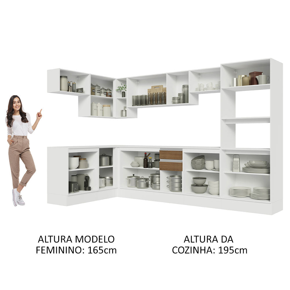 Armário de Cozinha Completa de Canto 100% MDF 447cm Branco/Rustic/Crema Smart Madesa 02