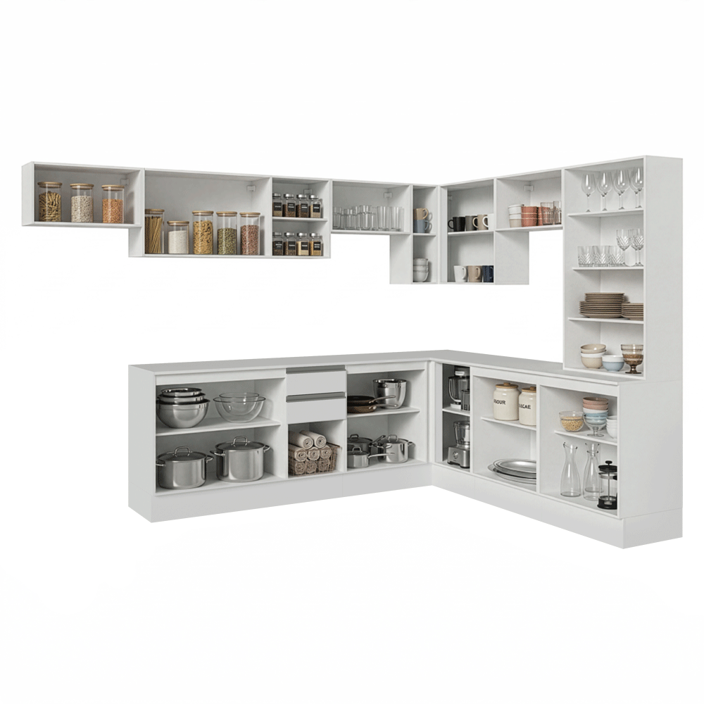 Armário de Cozinha Completa de Canto 507 cm Branco Smart 100% MDF Madesa 01