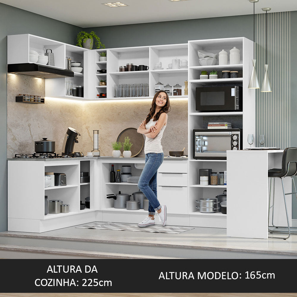 Armário de Cozinha Completa de Canto 489cm Branco Stella Madesa