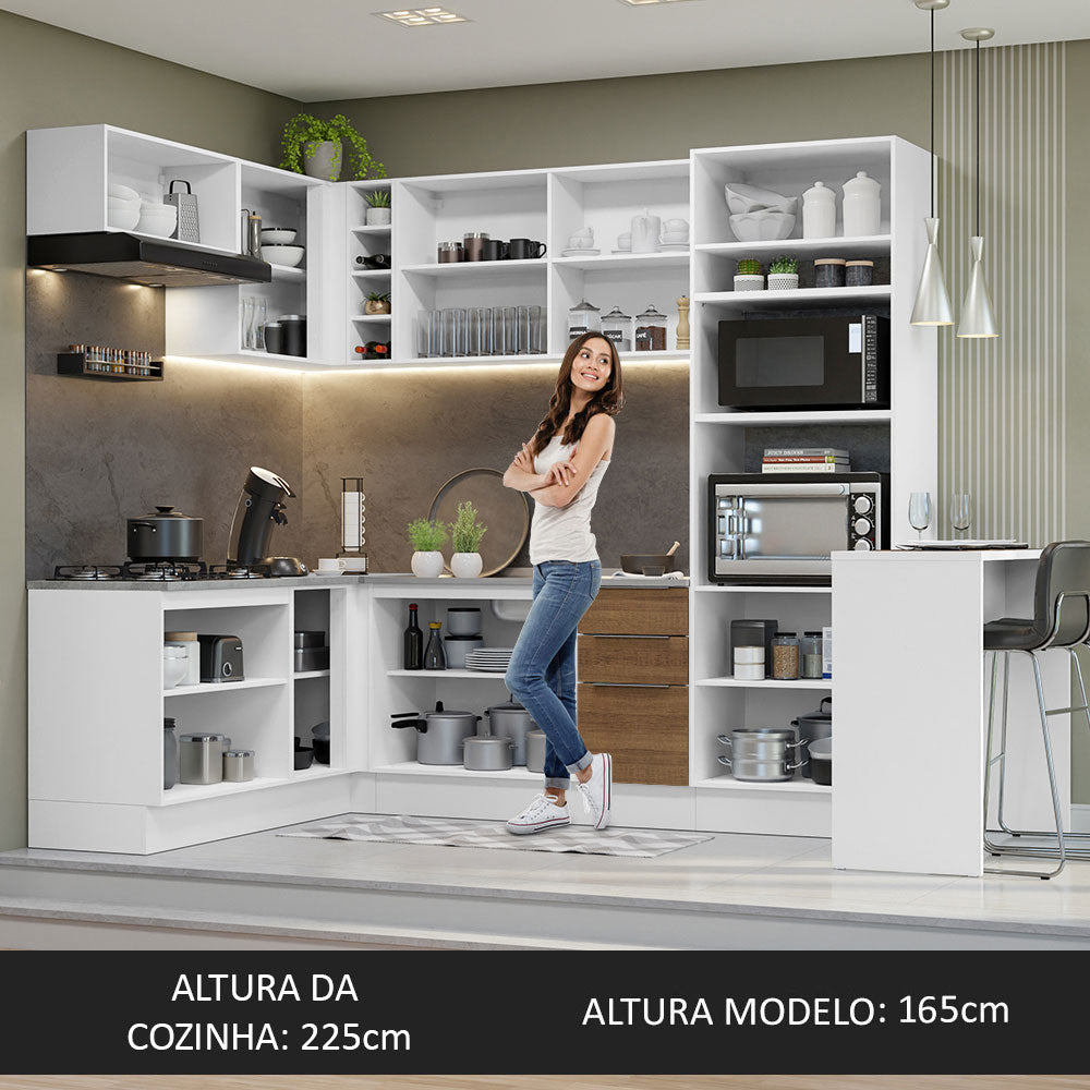 Armário de Cozinha Completa de Canto 489cm Branco/Rustic Stella Madesa