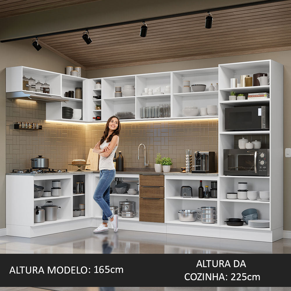 Armário de Cozinha Completa de Canto 499cm Branco/Rustic Stella Madesa 01