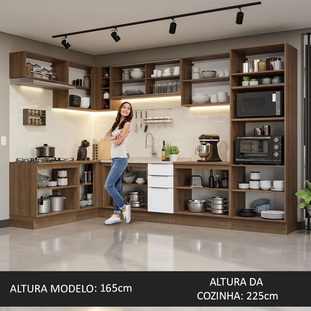 Armário de Cozinha Completa de Canto 499cm Rustic/Branco Stella Madesa 03