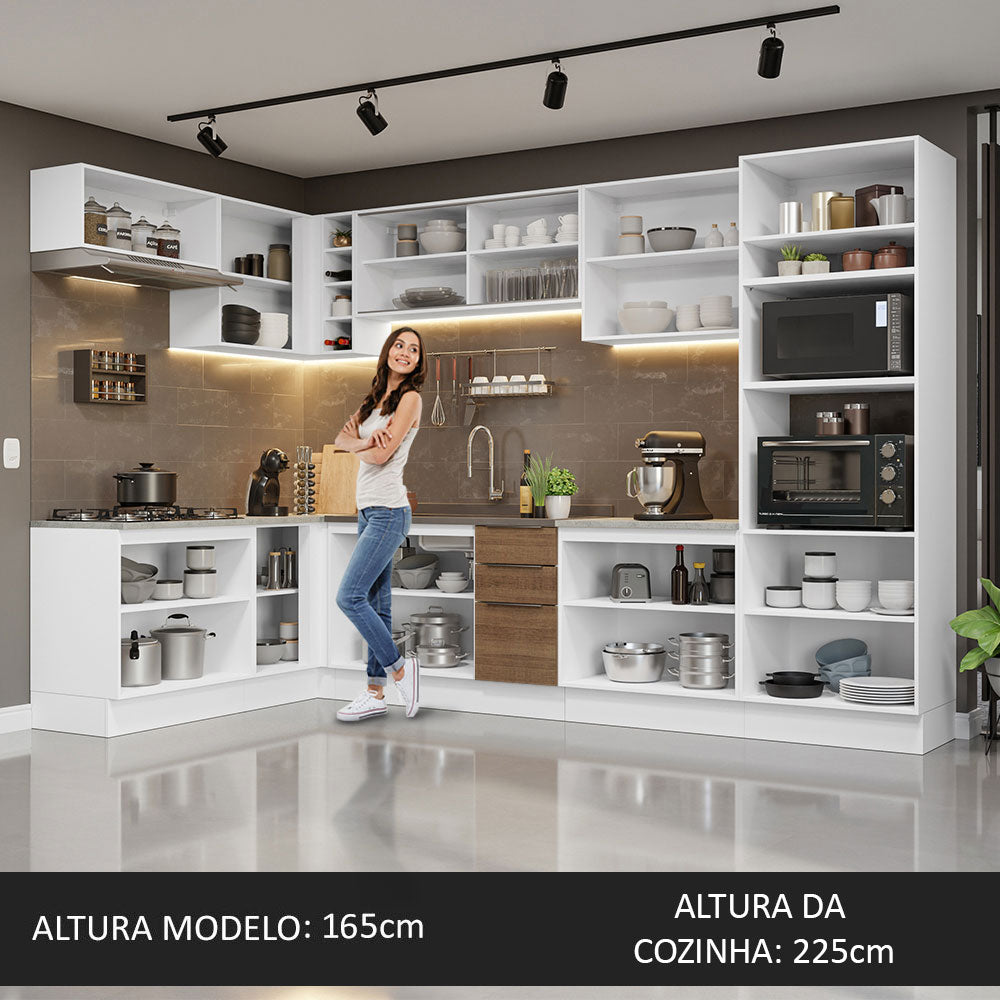 Armário de Cozinha Completa de Canto 499cm Branco/Rustic Stella Madesa 03