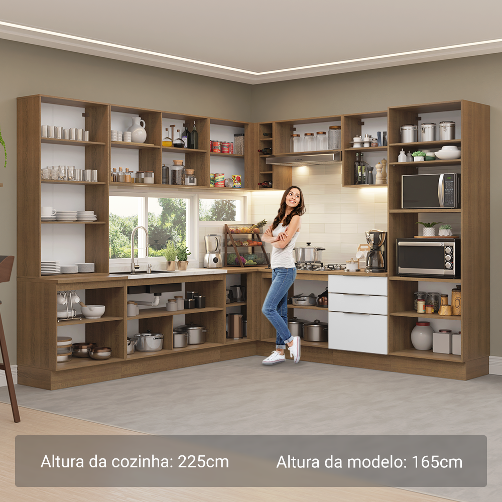 Armário de Cozinha Completa 549cm Rustic/Branco Stella Madesa 01