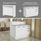 Ilha de Cozinha com Bancada e Balcão 120 cm Branco Agata Madesa