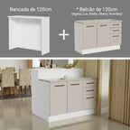 Ilha de Cozinha com Bancada e Balcão 120 cm Branco/Crema Agata Madesa