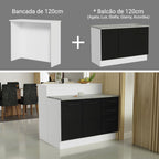 Ilha de Cozinha com Bancada e Balcão 120 cm Branco/Preto Agata Madesa