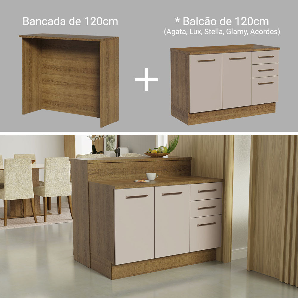 Ilha de Cozinha com Bancada e Balcão 120 cm Rustic/Crema Agata Madesa