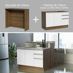 Ilha de Cozinha com Bancada e Balcão 120 cm Rustic/Branco Glamy Madesa
