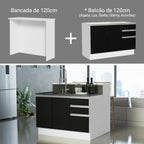 Ilha de Cozinha com Bancada e Balcão 120 cm Branco/Preto Glamy Madesa