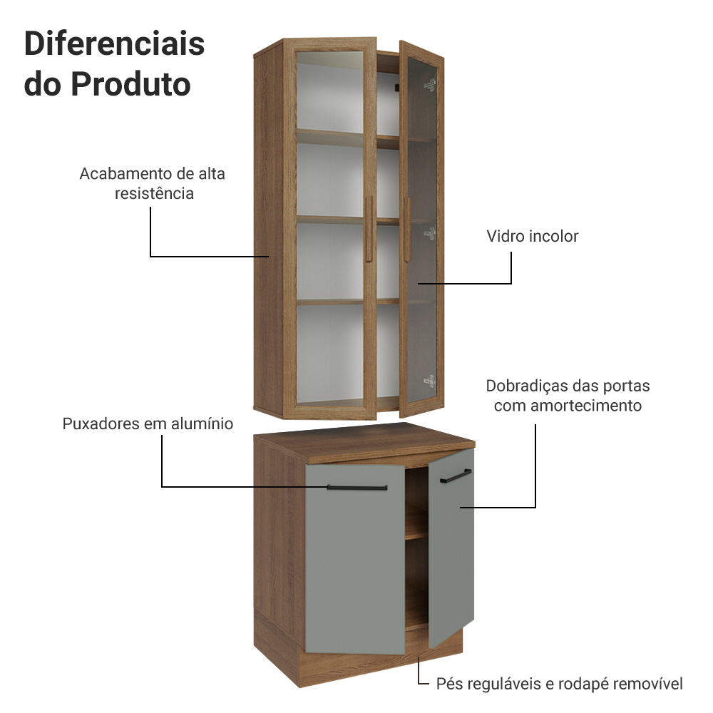 Kit Balcão + Cristaleira 70cm Rustic/Cinza Agata Madesa 01