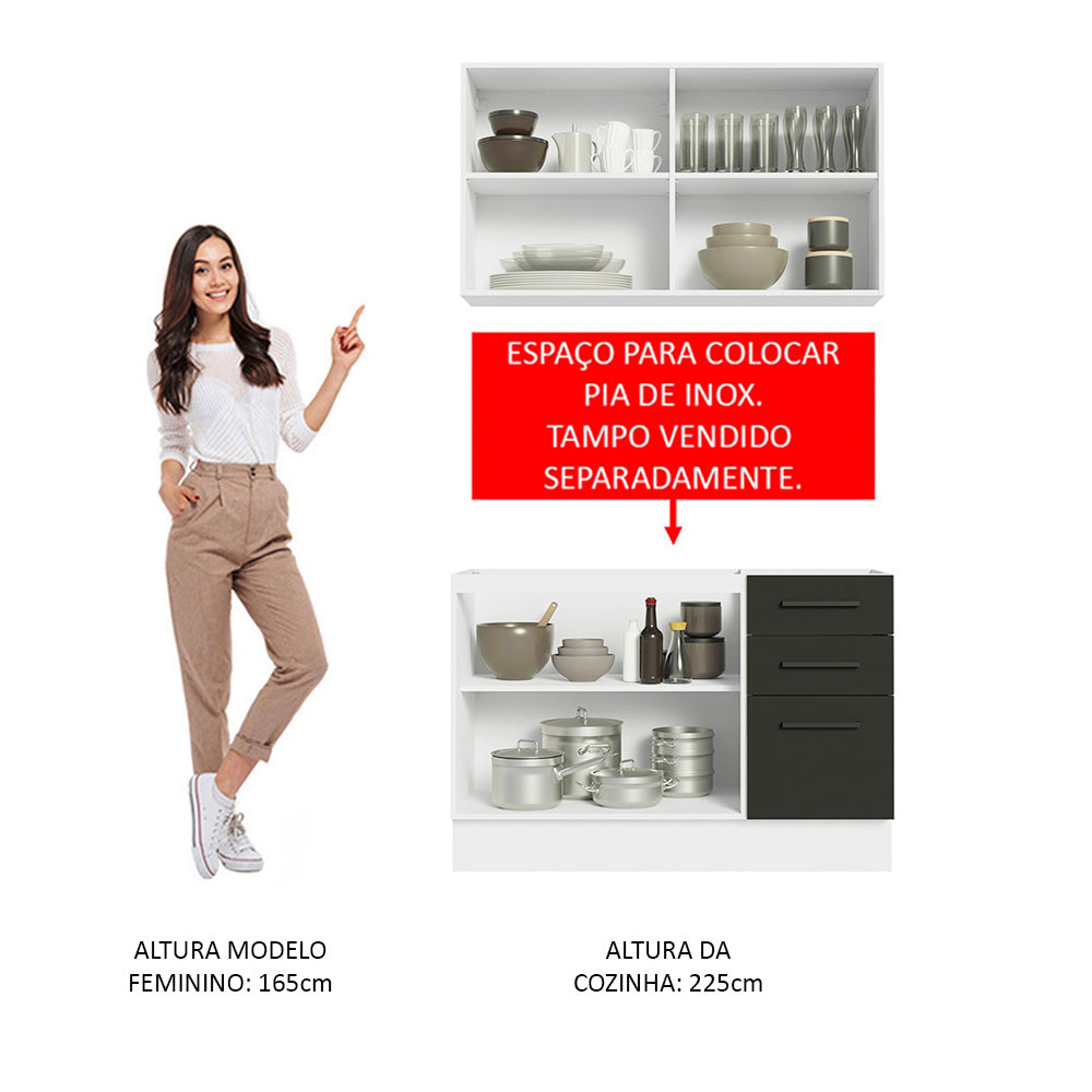 Armário de Cozinha Compacta 120cm Branco/Preto Agata Madesa 01