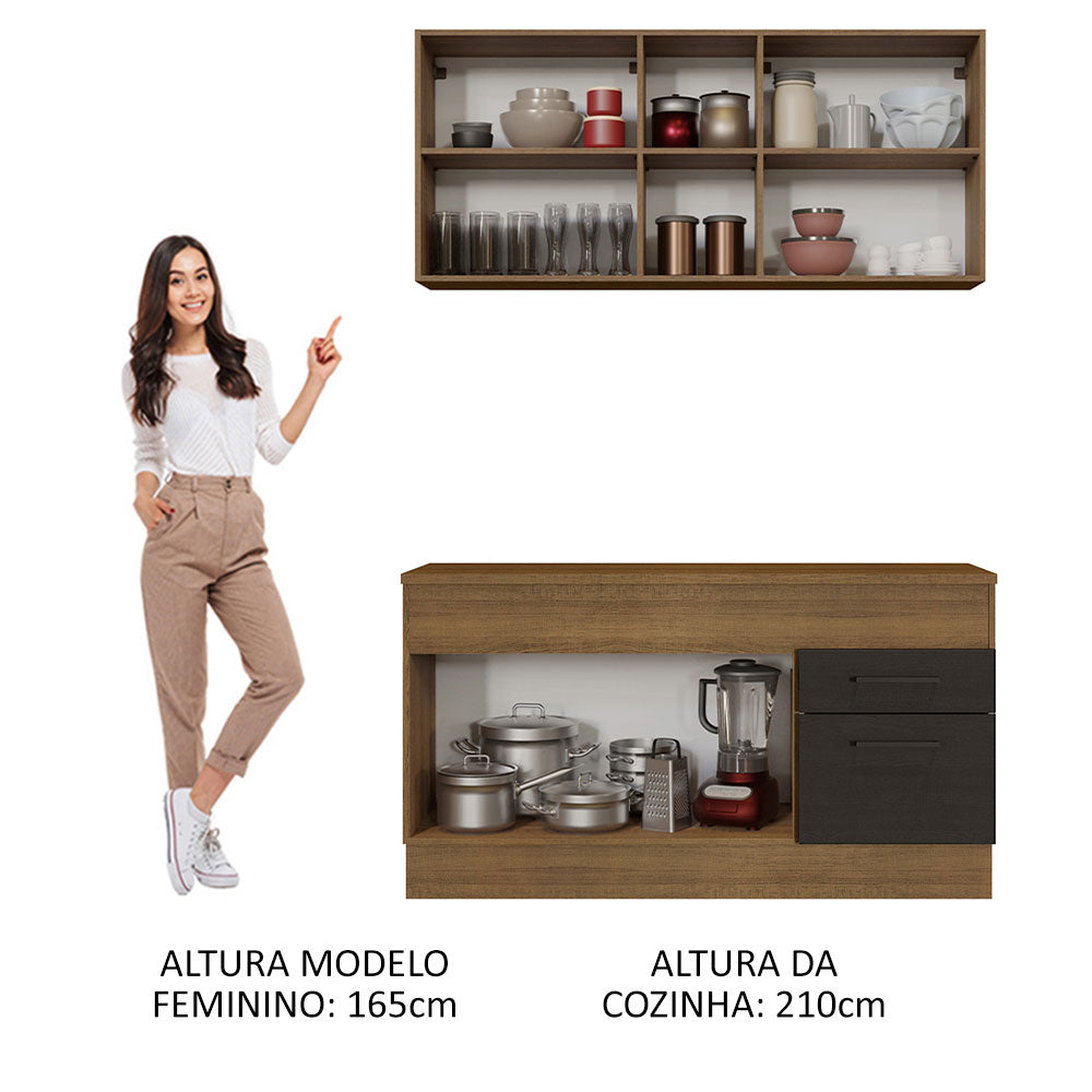 Armário de Cozinha Compacta 150cm Rustic/Preto Agata Madesa 01