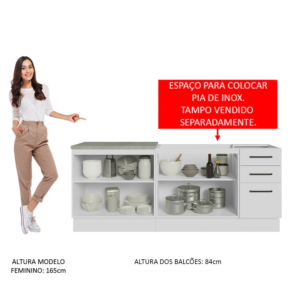 Kit com 2 Balcões de Cozinha Madesa Agata 3 Gavetas 4 Portas (Sem Tampo e Pia) Branco