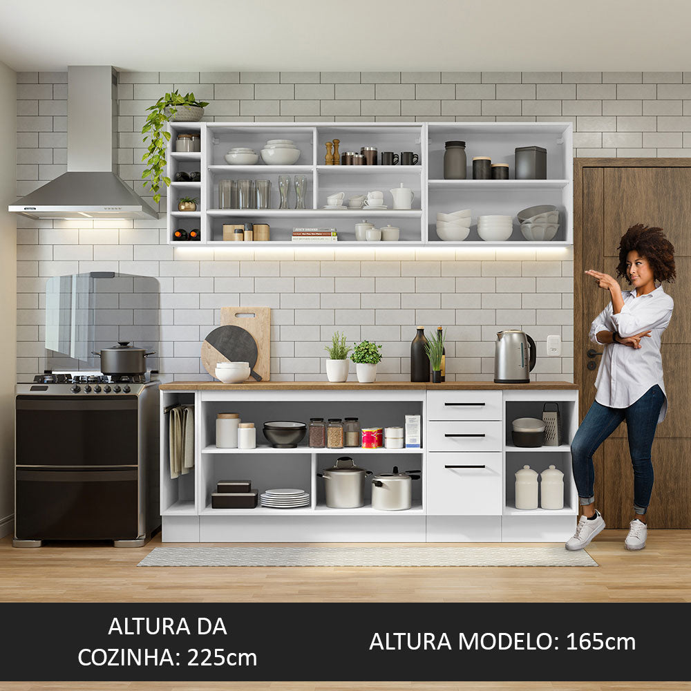 Armário de Cozinha Completa 220cm Branco/Rustic 60cm de Profundidade Agata Madesa 02