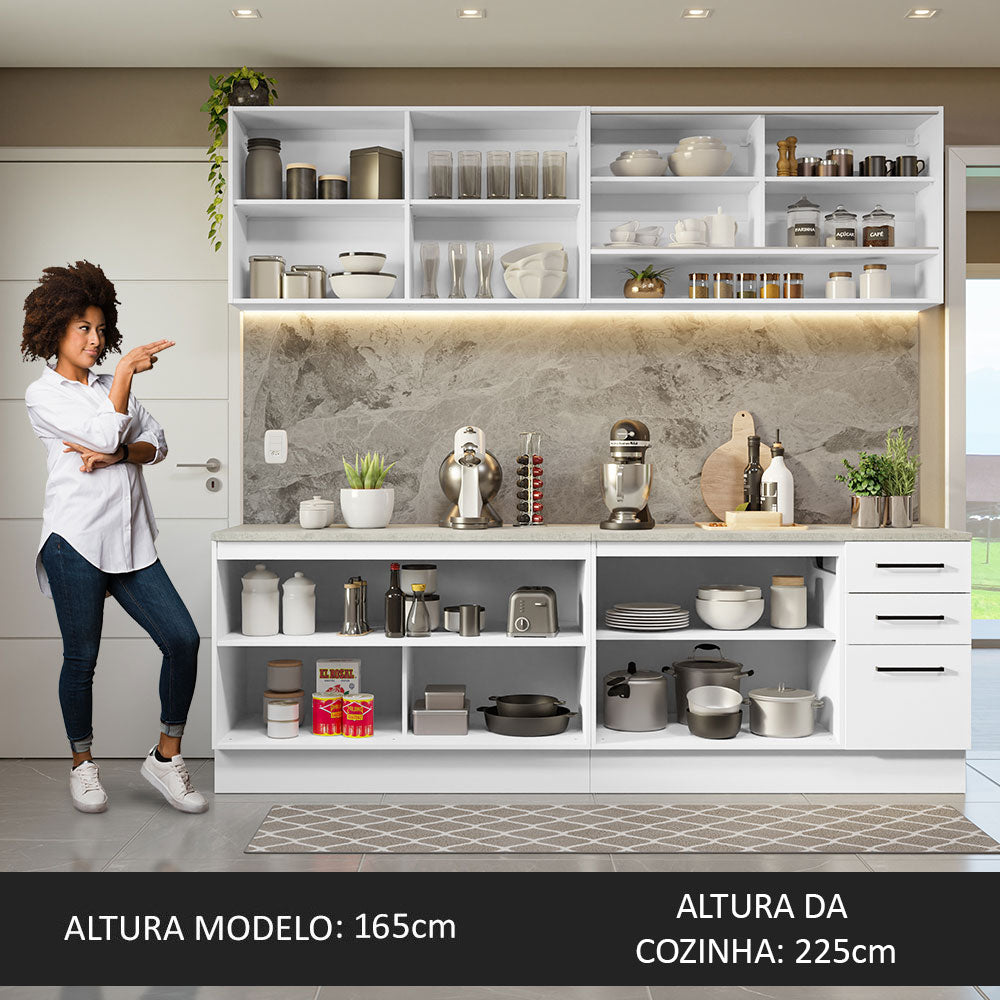 Armário de Cozinha Completa 240cm Branco 60cm de Profundidade Agata Madesa 01