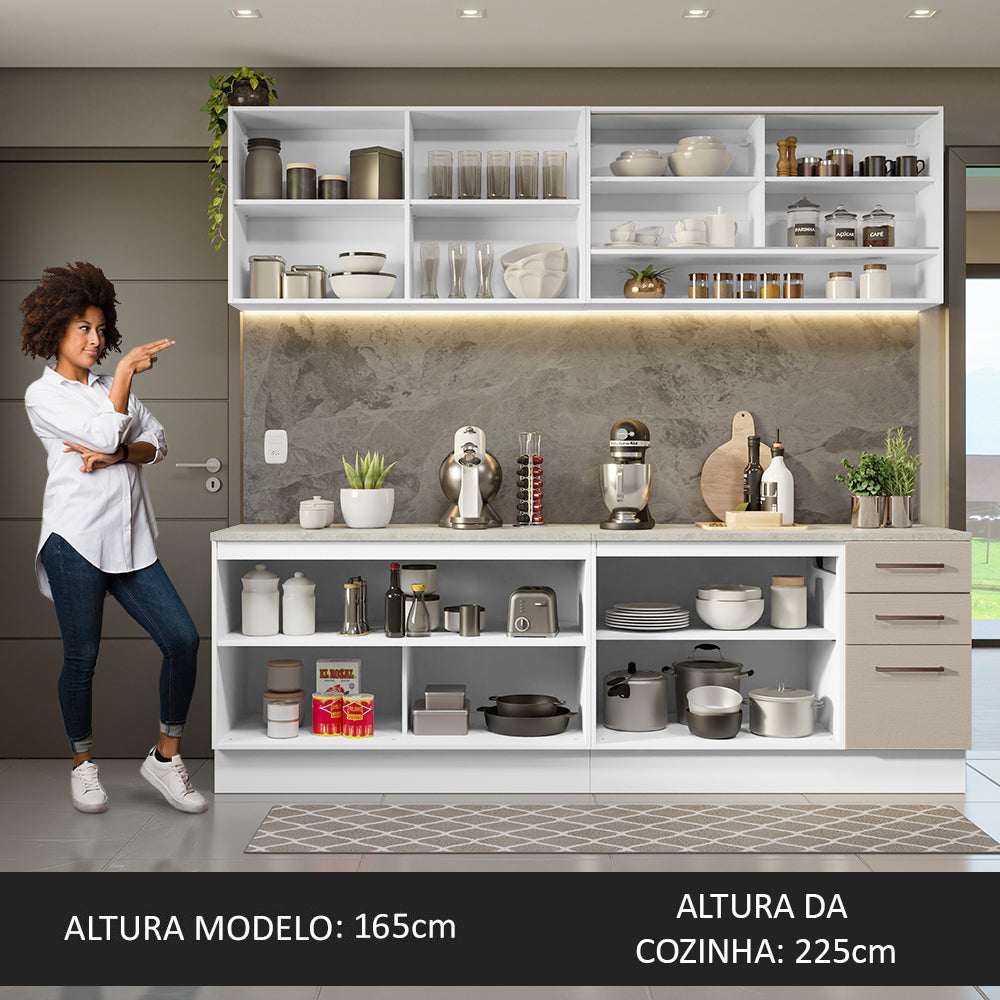 Armário de Cozinha Completa 240cm Branco/Crema 60cm de Profundidade Agata Madesa 01