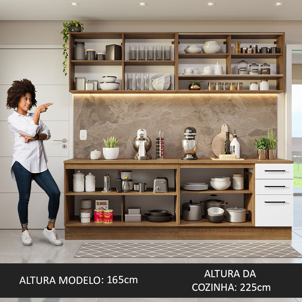 Armário de Cozinha Completa 240cm Rustic/Branco 60cm de Profundidade Agata Madesa 01