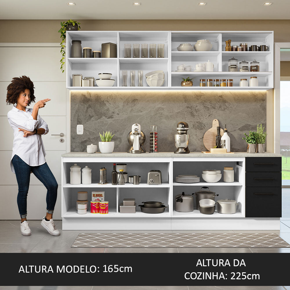 Armário de Cozinha Completa 240cm Branco/Preto 60cm de Profundidade Agata Madesa 01