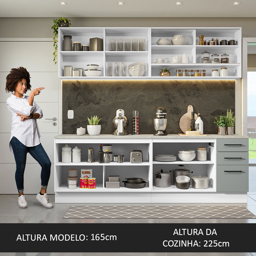 Armário de Cozinha Completa 240cm Branco/Cinza 60cm de Profundidade Agata Madesa 01