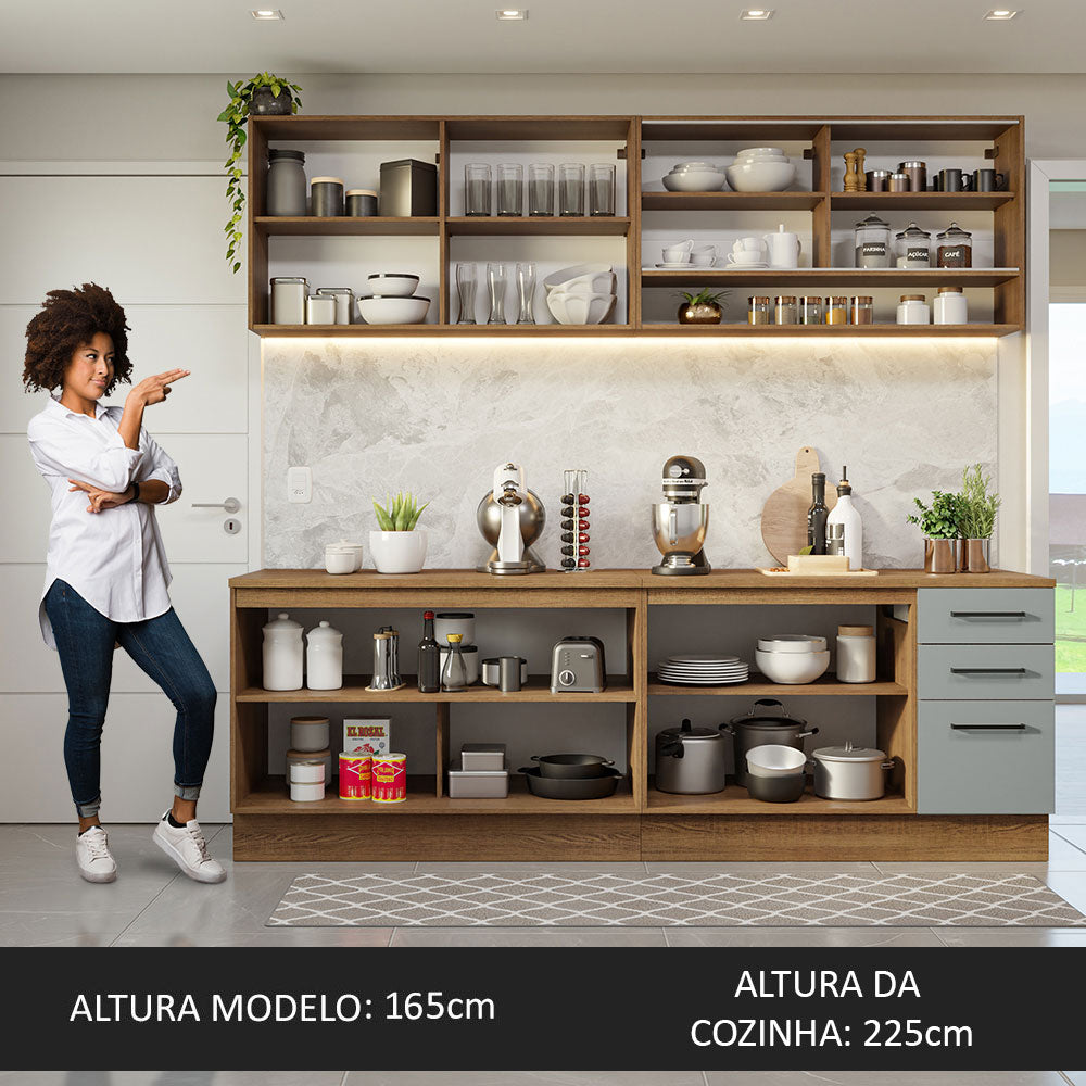 Armário de Cozinha Completa 240cm Rustic/Cinza 60cm de Profundidade Agata Madesa 01
