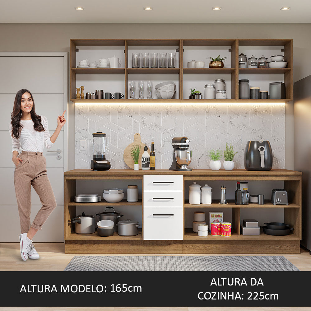 Armário de Cozinha Completa 240cm Rustic/Branco 60cm de Profundidade Agata Madesa 02