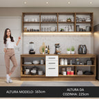 Armário de Cozinha Completa 240cm Rustic/Branco 60cm de Profundidade Agata Madesa 02