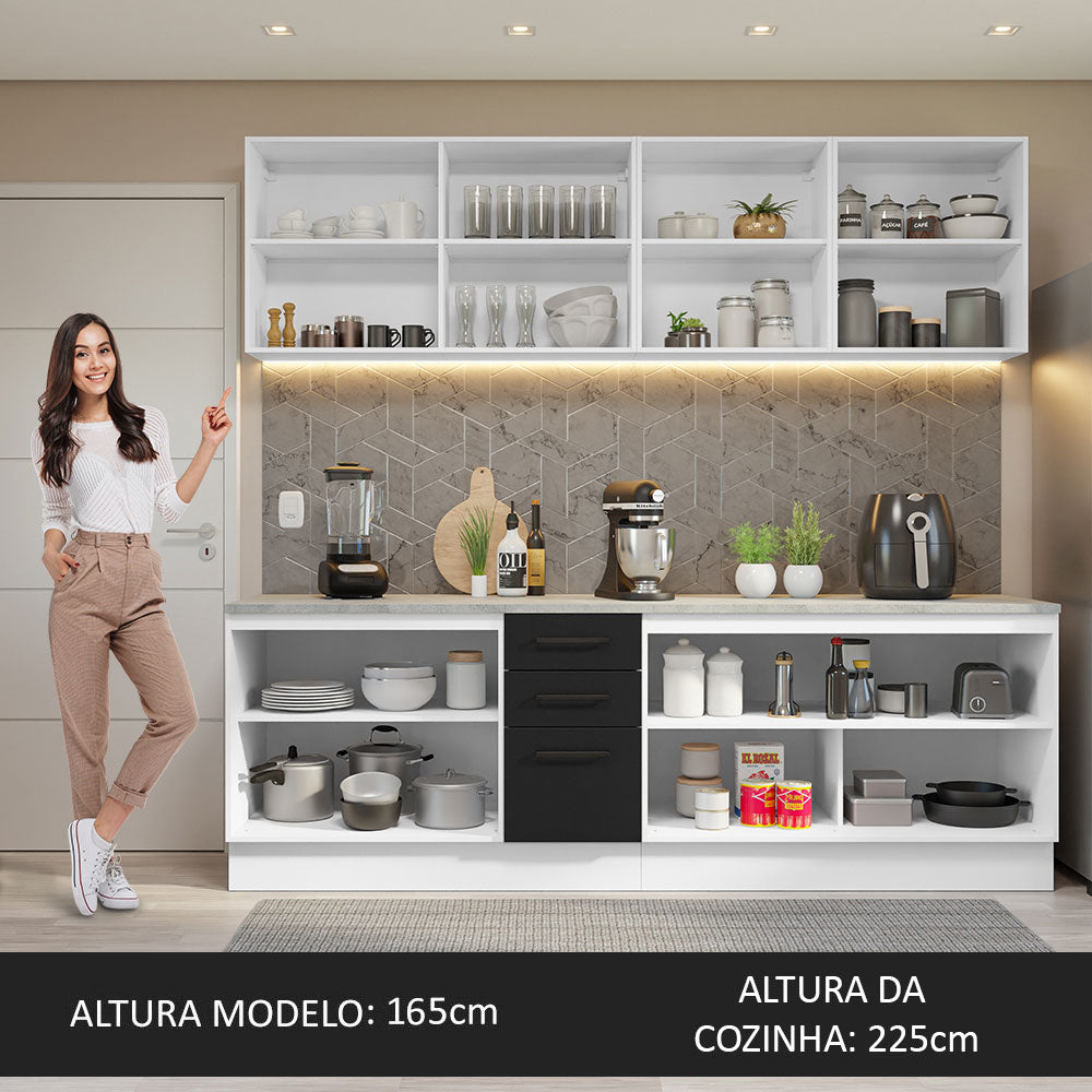 Armário de Cozinha Completa 240cm Branco/Preto 60cm de Profundidade Agata Madesa 02
