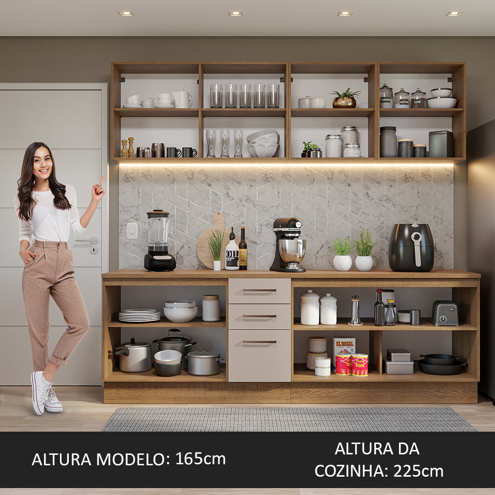 Armário de Cozinha Completa 240cm Rustic/Crema 60cm de Profundidade Agata Madesa 02