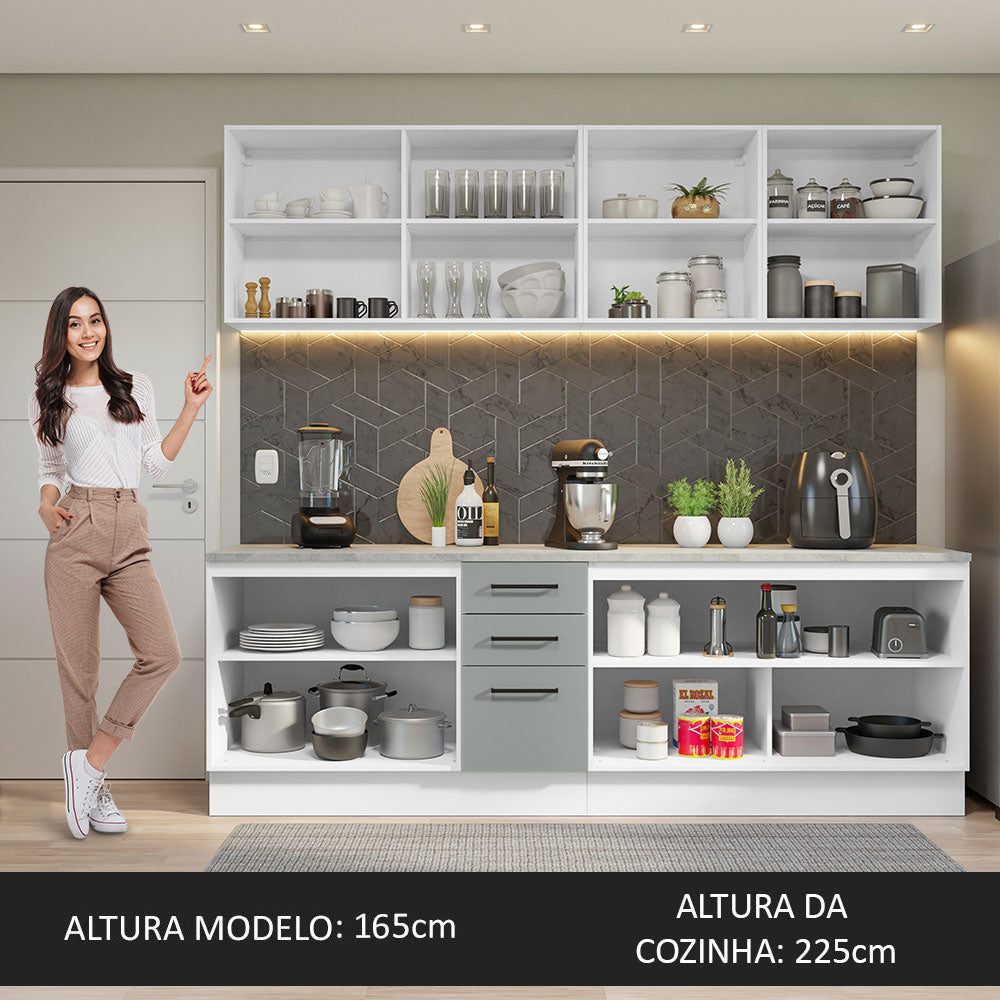 Armário de Cozinha Completa 240cm Branco/Cinza 60cm de Profundidade Agata Madesa 02