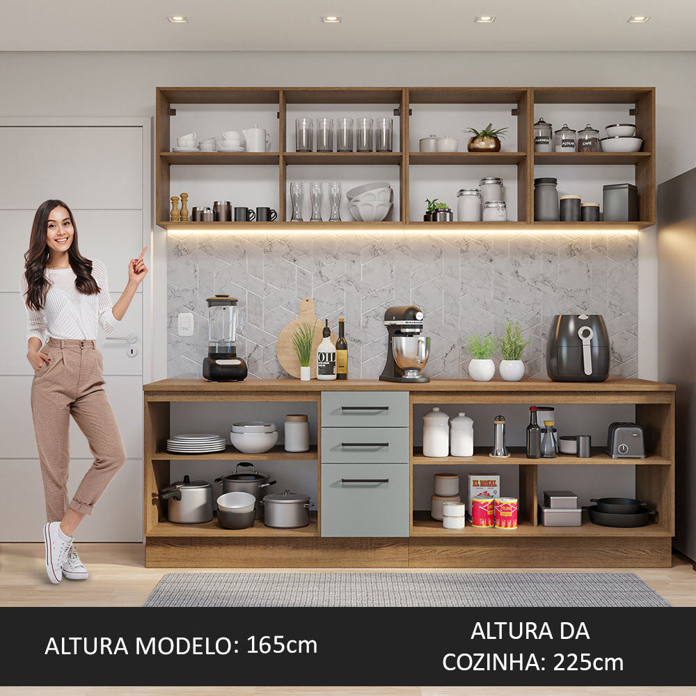 Armário de Cozinha Completa 240cm Rustic/Cinza 60cm de Profundidade Agata Madesa 02