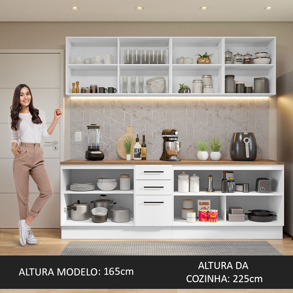 Armário de Cozinha Completa 240cm Branco/Rustic 60cm de Profundidade Agata Madesa 02