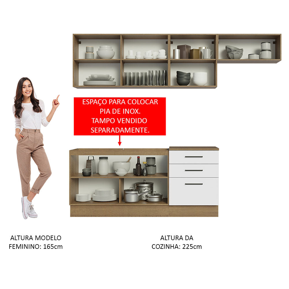 Armário de Cozinha Completa 260cm Rustic Branco Agata Madesa 02