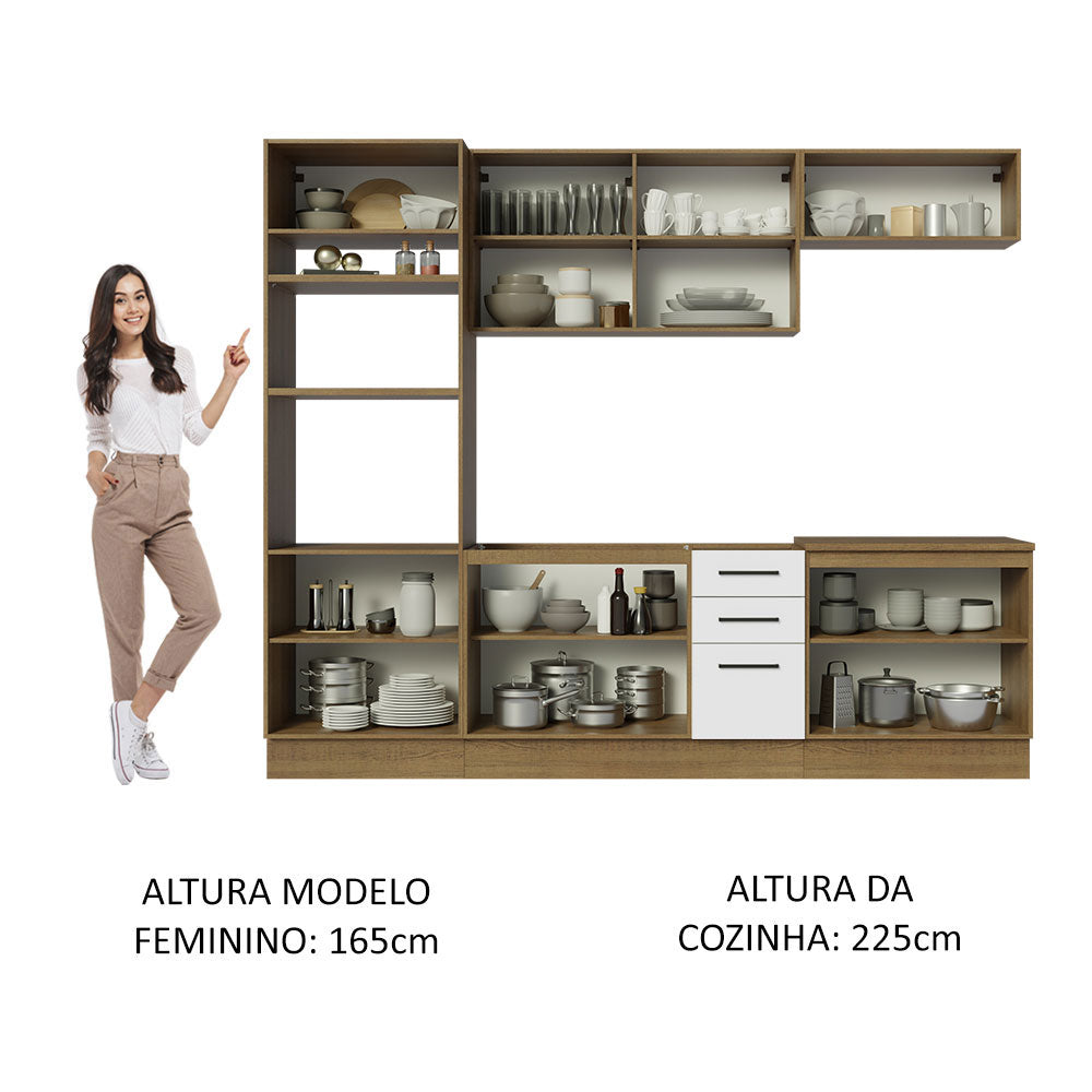 Armário de Cozinha Completa 270cm Rustic/Branco Agata Madesa 01