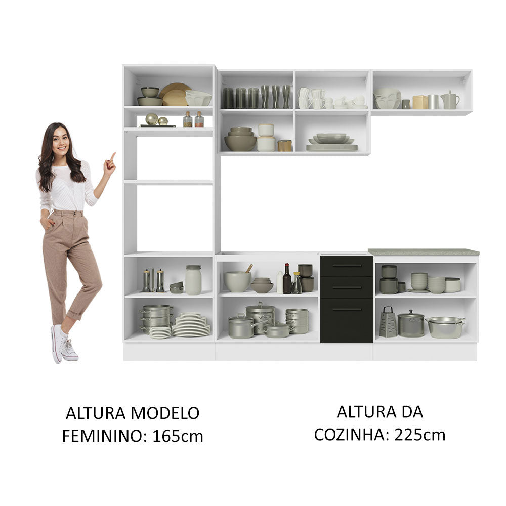 Armário de Cozinha Completa 270cm Branco/Preto Agata Madesa 01