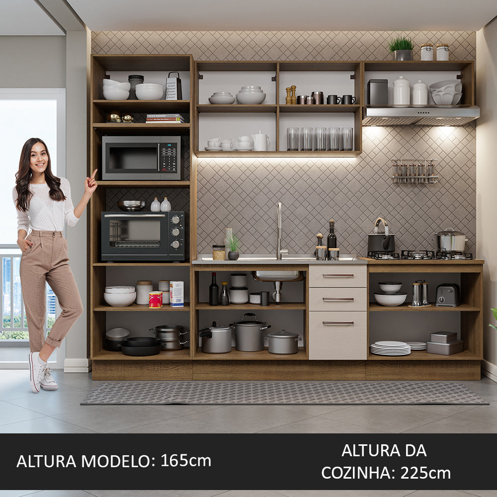 Armário de Cozinha Completa 270cm Rustic/Crema Agata Madesa 01
