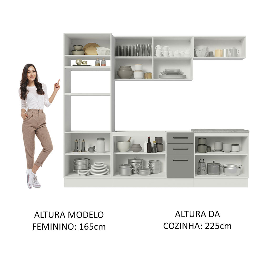 Armário de Cozinha Completa 270cm Branco Cinza Agata Madesa 01