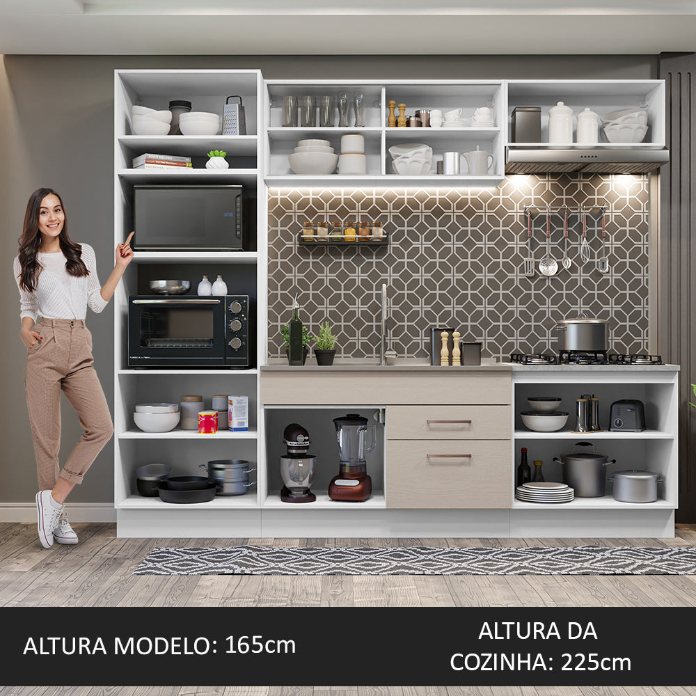 Armário de Cozinha Completa 270cm Branco/Crema Agata Madesa 03