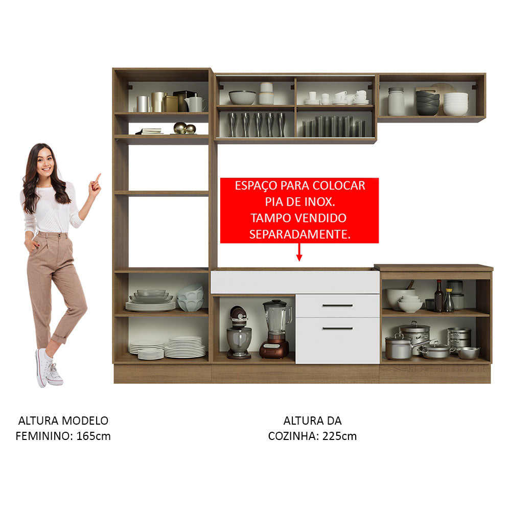 Armário de Cozinha Completa 270cm Rustic Branco Agata Madesa 03
