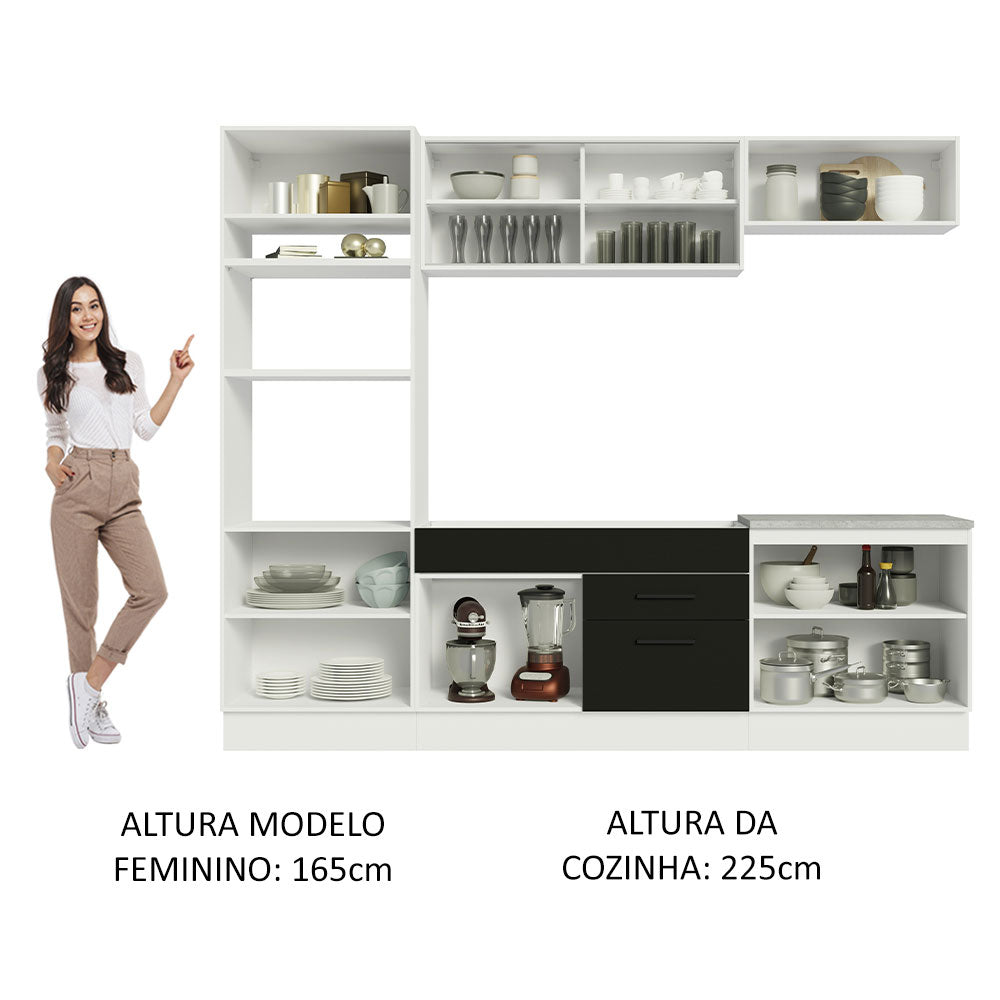 Armário de Cozinha Completa 270cm Branco Preto Agata Madesa 03