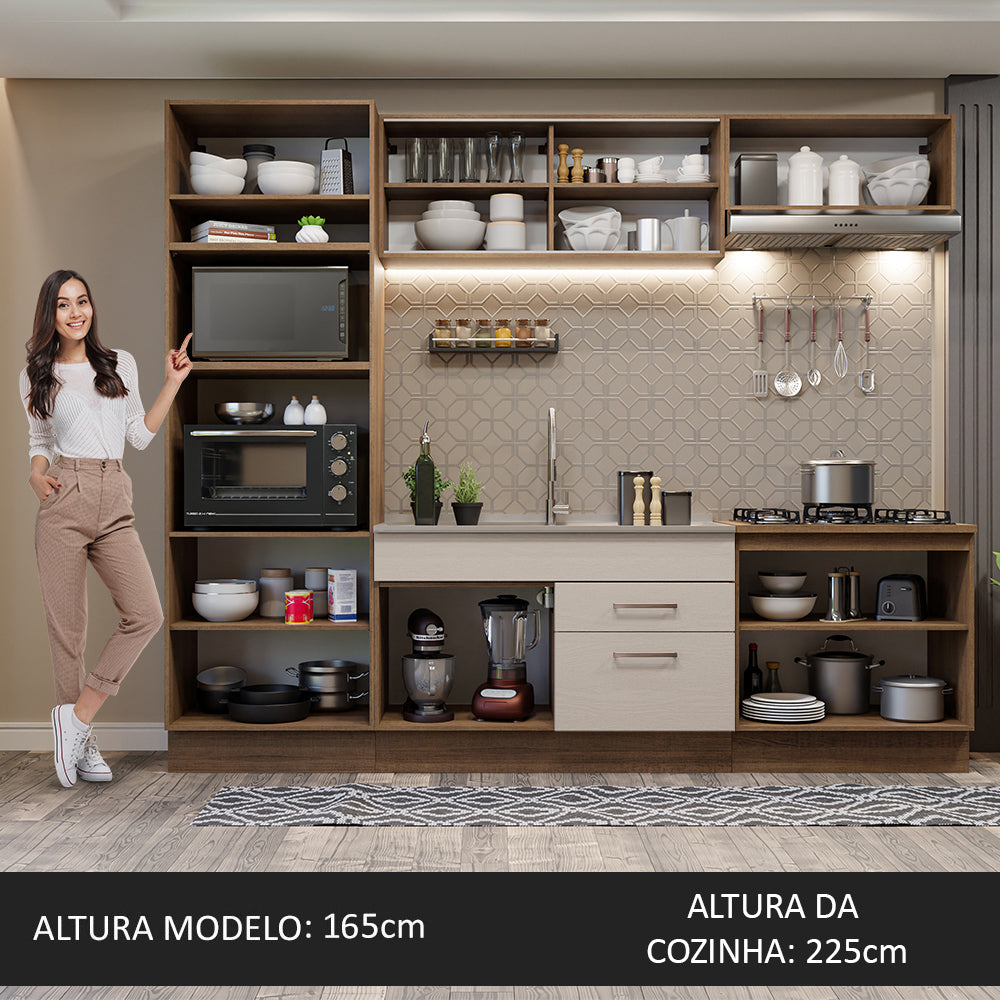 Armário de Cozinha Completa 270cm Rustic/Crema Agata Madesa 03