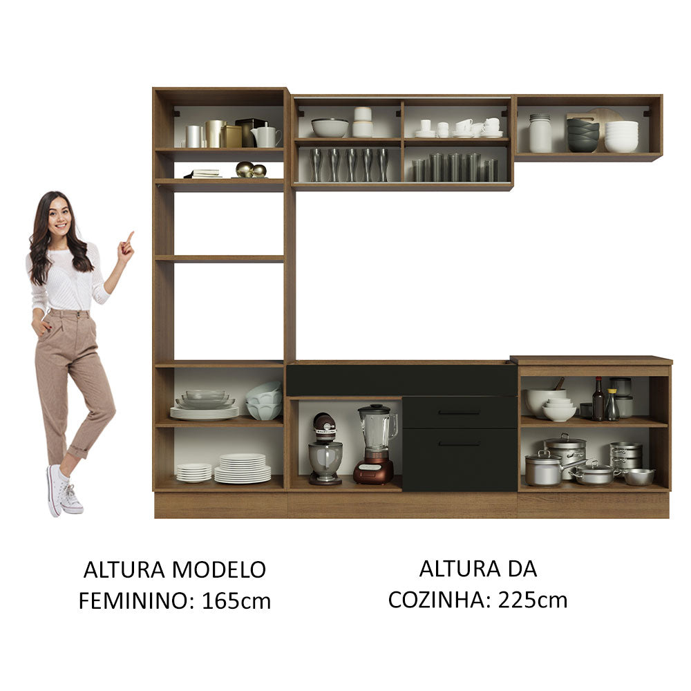 Armário de Cozinha Completa 270cm Rustic Preto Agata Madesa 03