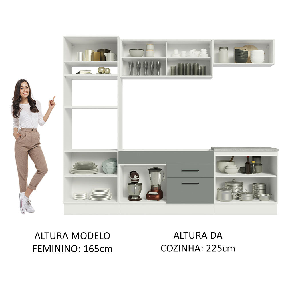 Armário de Cozinha Completa 270cm Branco Cinza Agata Madesa 03