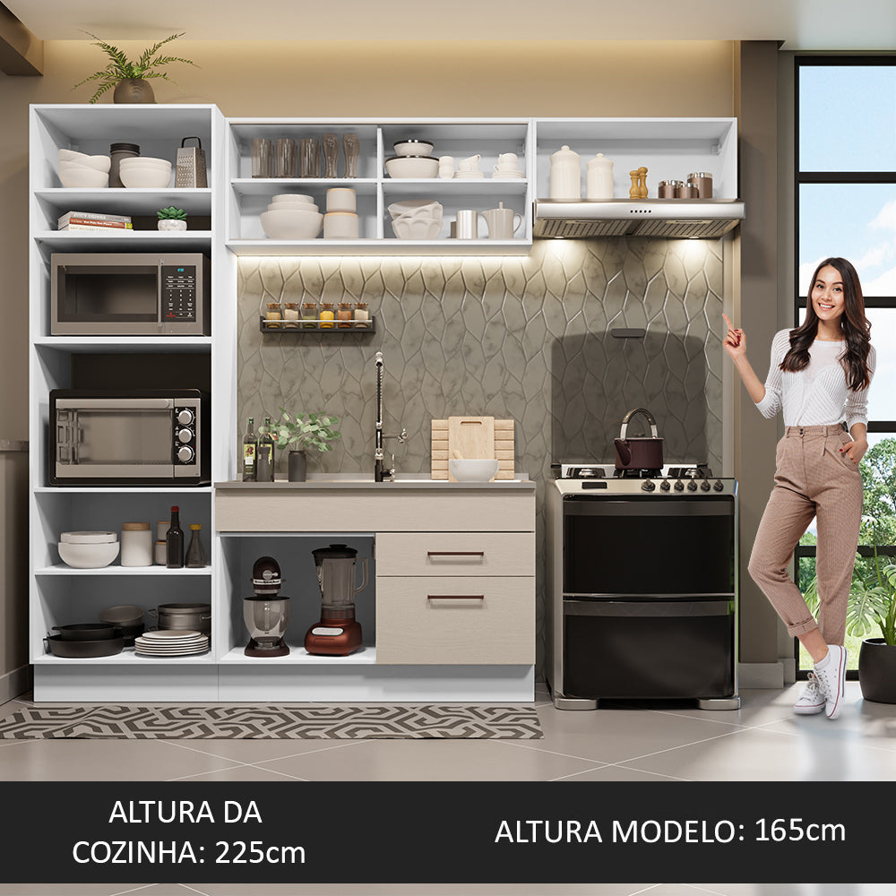 Armário de Cozinha Completa 270cm Branco/Crema Agata Madesa 04