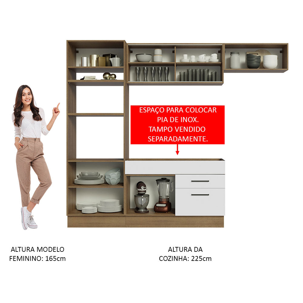Armário de Cozinha Completa 270cm Rustic Branco Agata Madesa 04
