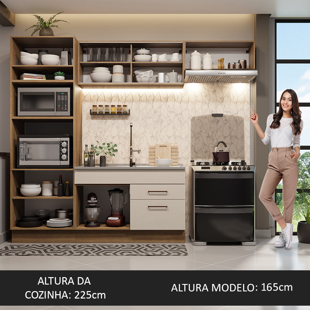 Armário de Cozinha Completa 270cm Rustic/Crema Agata Madesa 04