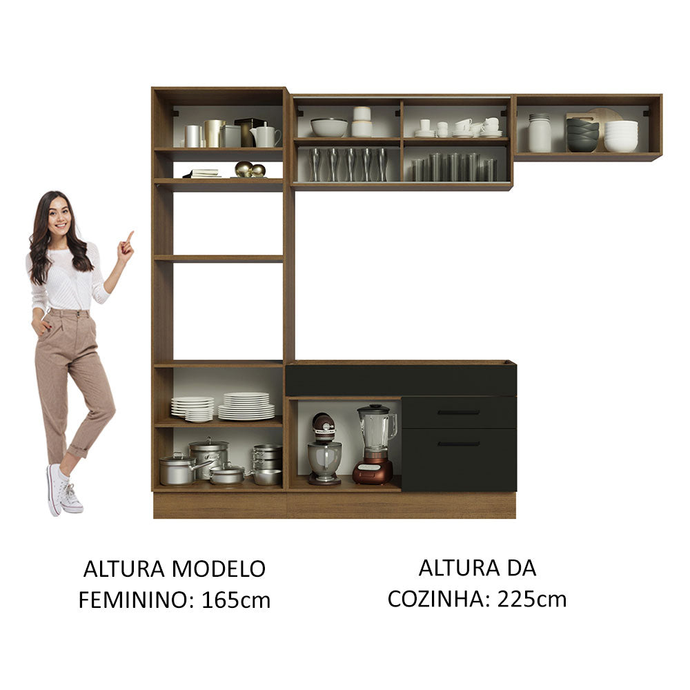 Armário de Cozinha Completa 270cm Rustic Preto Agata Madesa 04