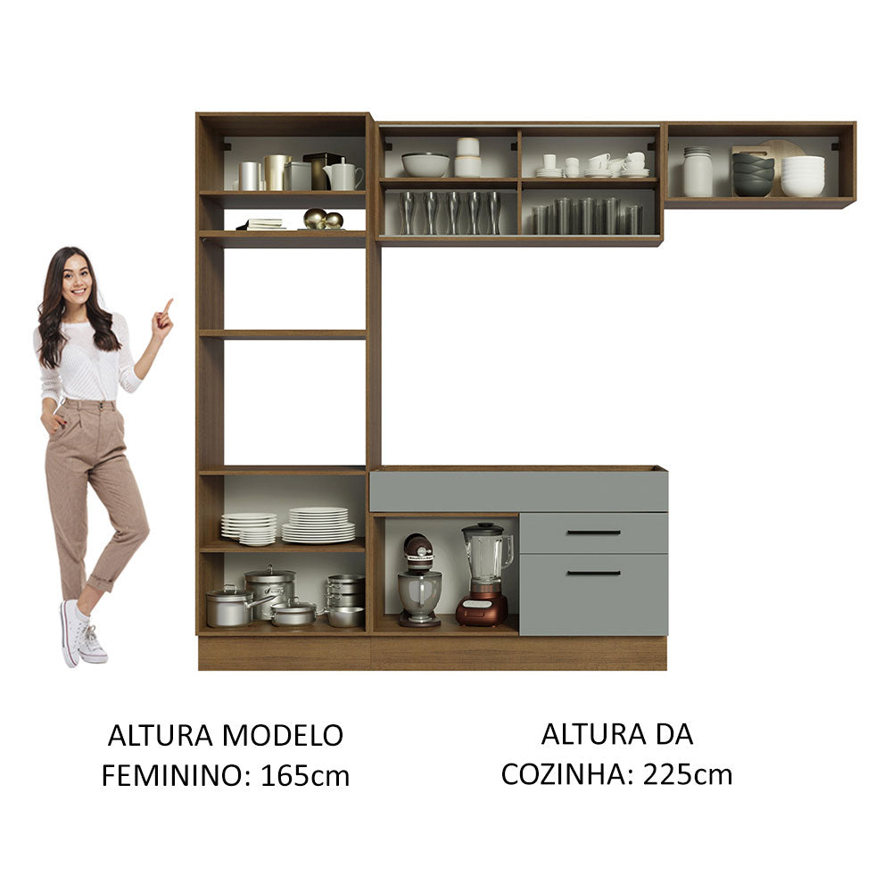 Armário de Cozinha Completa 270cm Rustic Cinza Agata Madesa 04