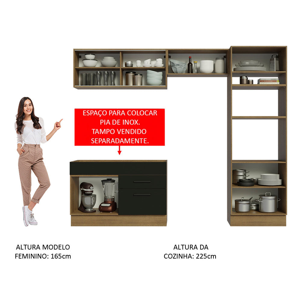 Armário de Cozinha Completa 270cm Rustic/Preto Agata Madesa 05